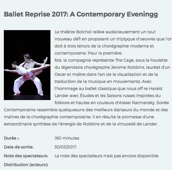 Page Internet. Kinepolis. Ballet Reprise 2017. A Contemporary Evening. 2017-03-30